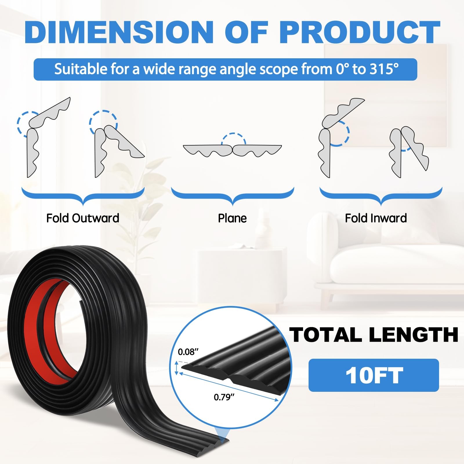Wall Corner Protector Peel and Stick Trim 0.8 In x 10 Ft, Black