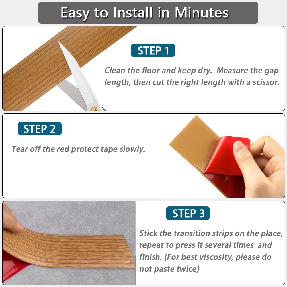 1 PC Floor Transition Strip 2 Inch Self Adhesive Flat Vinyl 10Ft Brown Wood