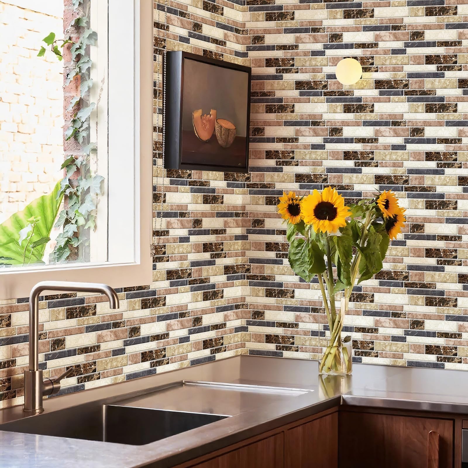 10 Sheets Peel and Stick Backsplash, Peel and Stick Tiles, Marble Look Wall T…