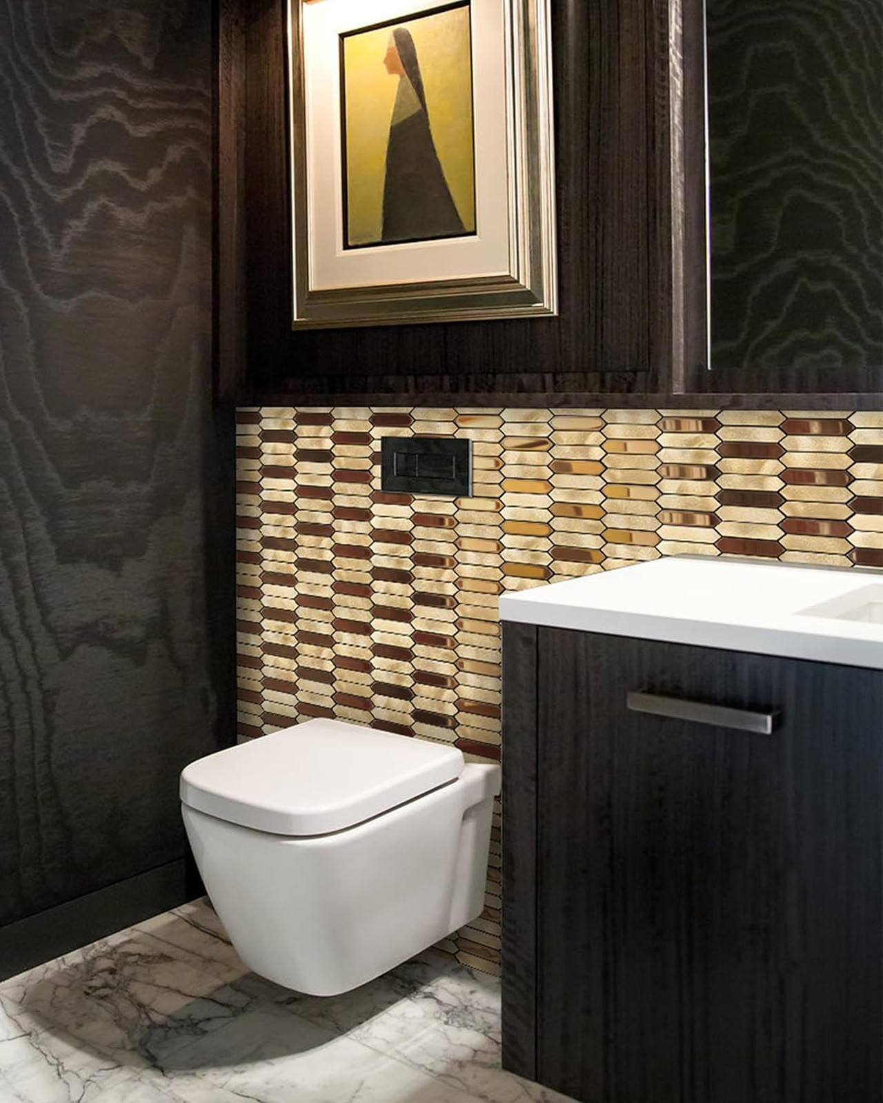 Champagne Gold Hexagon Mosaic Tiles, Metal Stainless Steel, 12×12 Inches, Pack