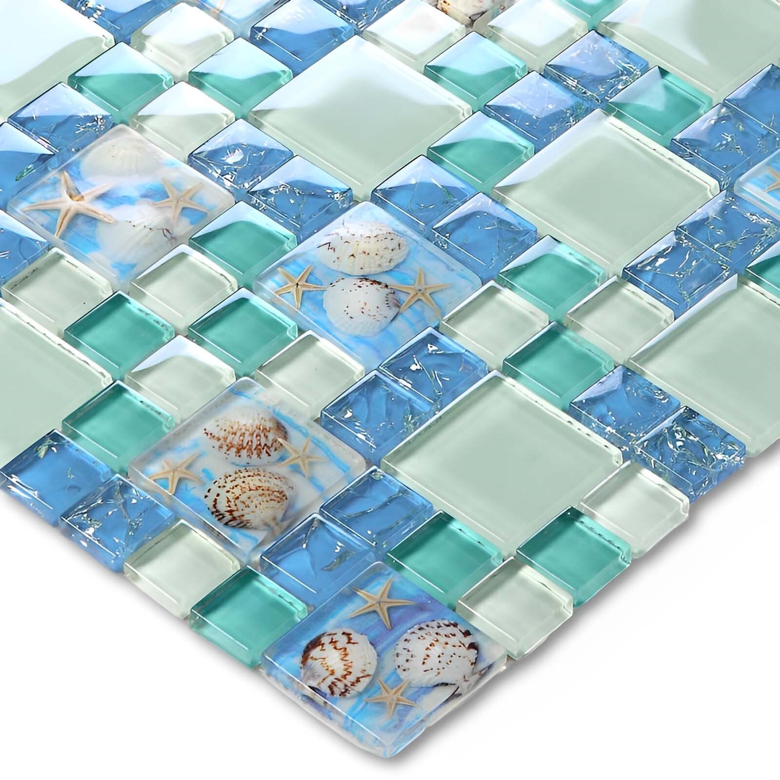 Blue Crackle Glass Mosaic Wall & Floor Tile Beach House Style Backsplash