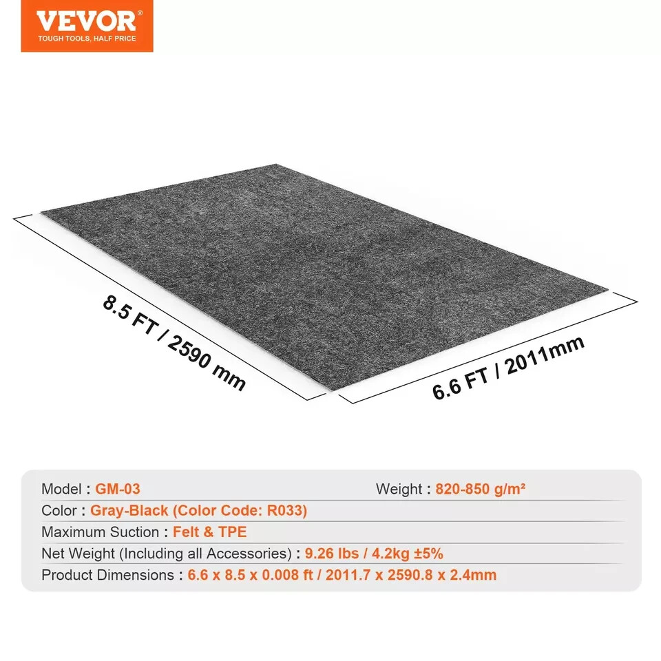 VEVOR Waterproof Garage Floor Mat for Under Car, Non-slip 6.6’x8.5′ Compact Size