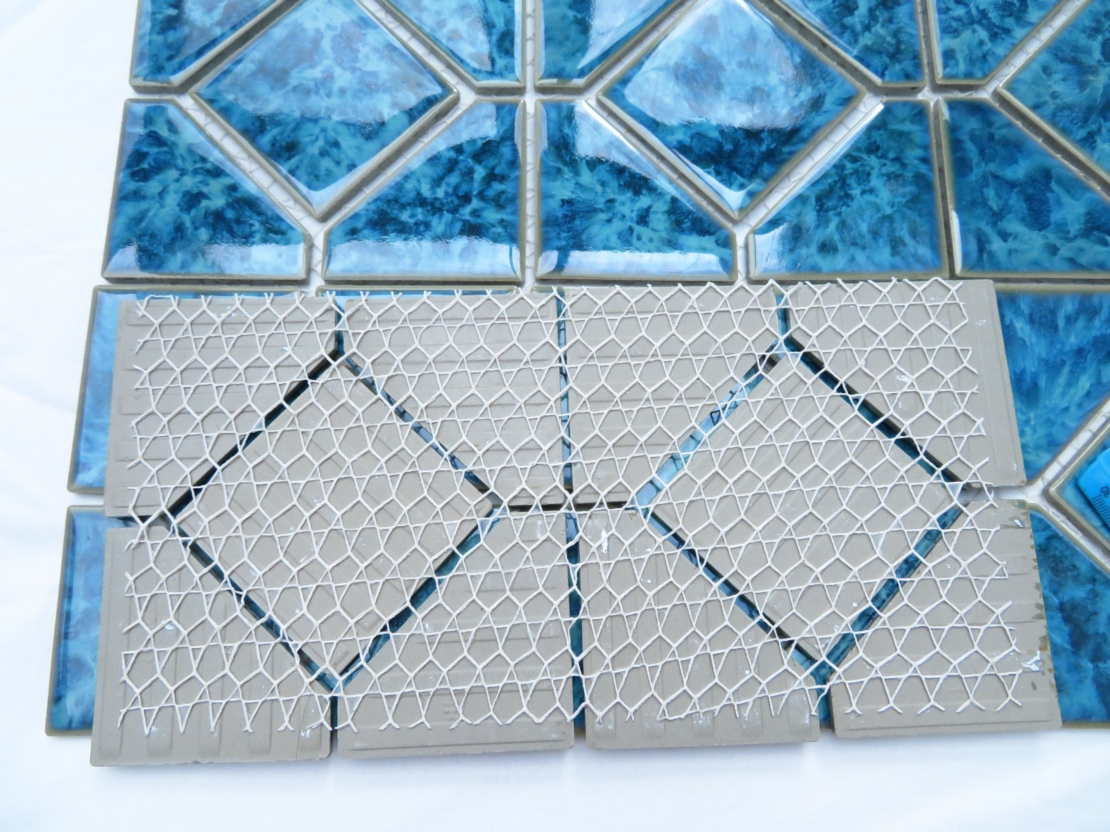 Tiles Weatherproof Medium Blues, 8 Decorative “Cloud” 6″ x 6″ On Netting UNUSED