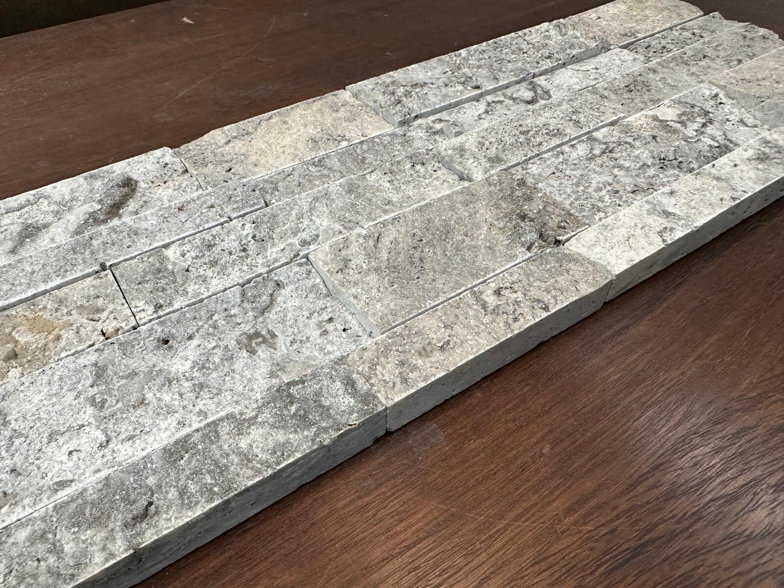 Silver Travertine Stacked Stone Ledger panel 7×20 – sample listing