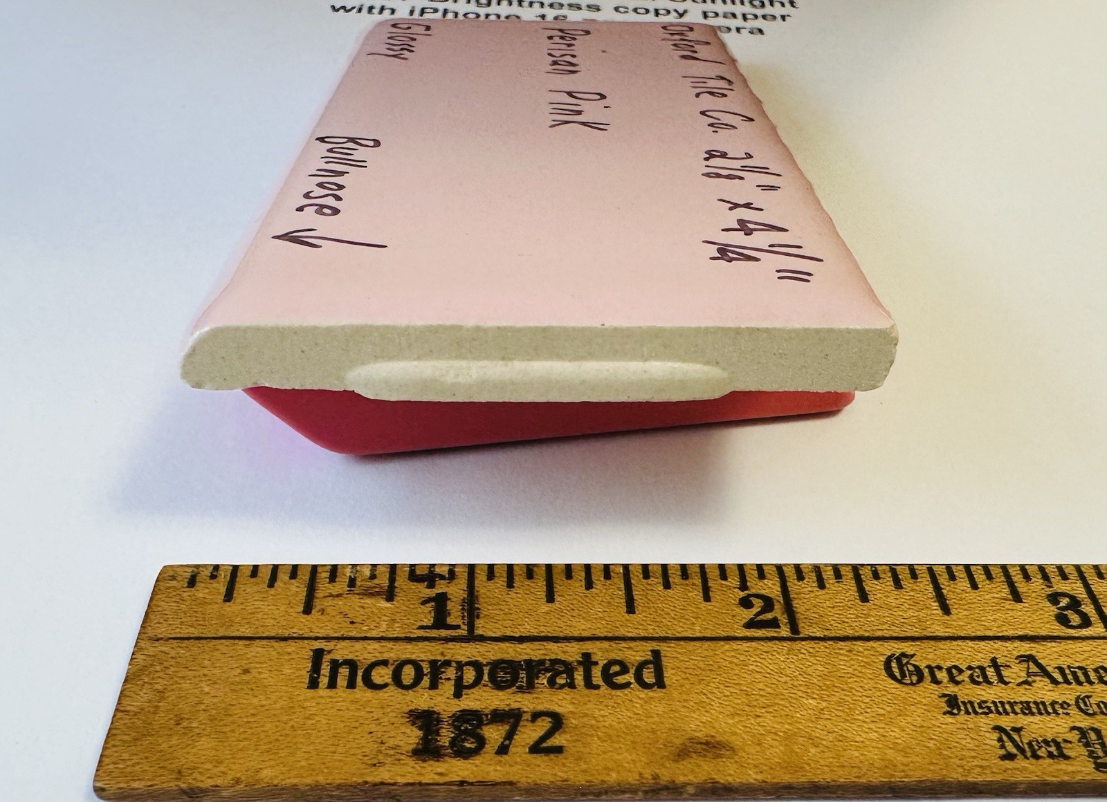 1 pc. Persian Pink: 2-1/8″ X 4-1/4″ Glossy Bullnose Ceramic Tile by Oxford Co.
