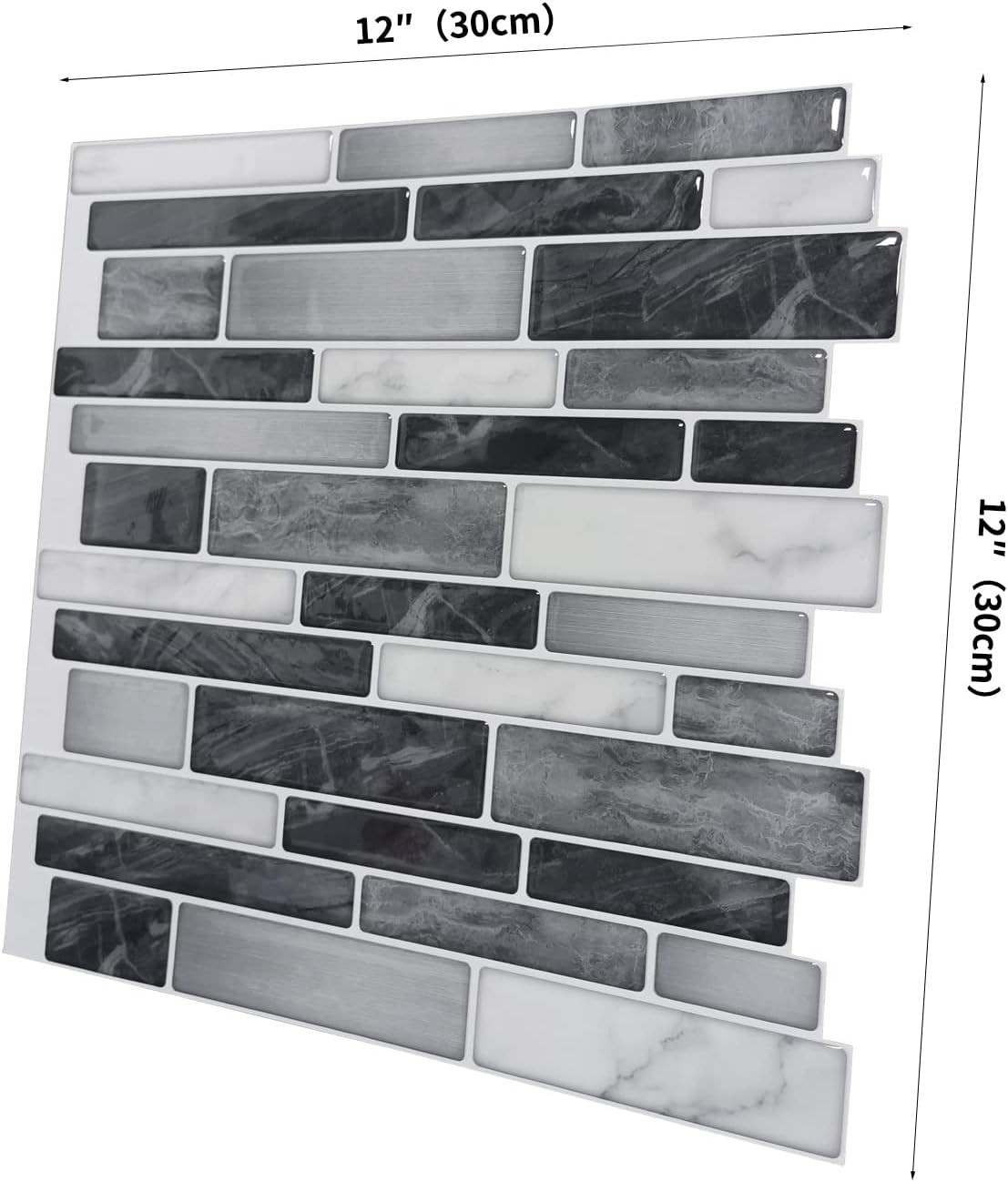 Gray Marble Look Tile Backsplash, 30x30cm, 10 Sheets