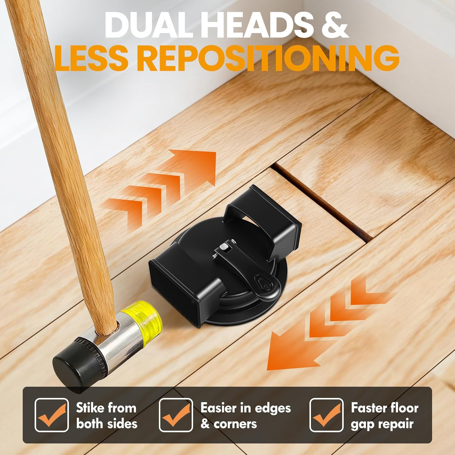 Iron Floor Gap Fixer Tool with Suction Cup, Dual Striking Heads & 4 Adhesive Pad