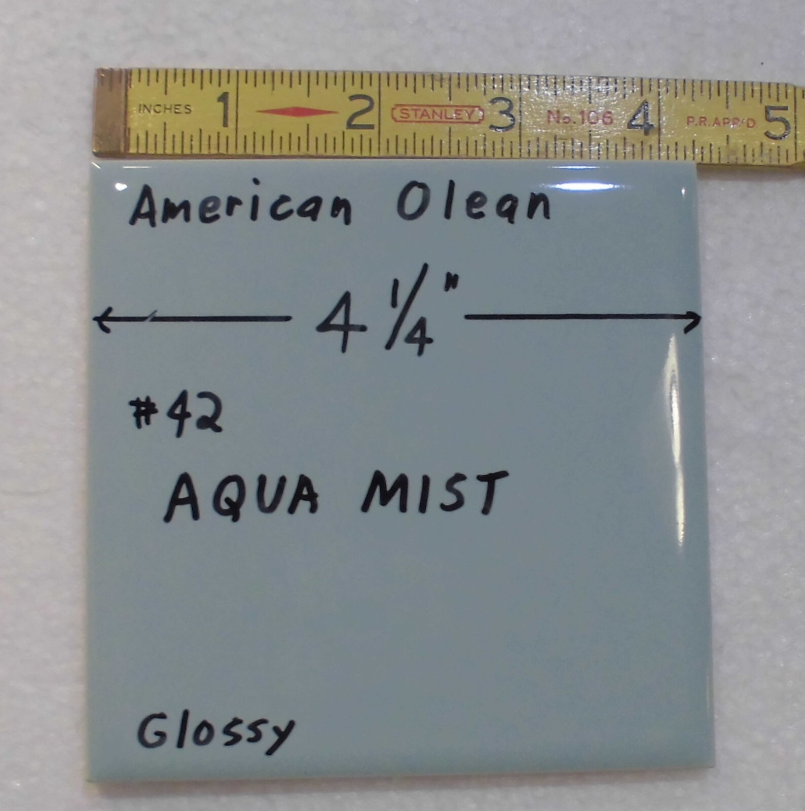 1 pc. Glossy Ceramic Tile *Aqua Mist #42* American Olean 4-1/4″ Blue-Green NOS