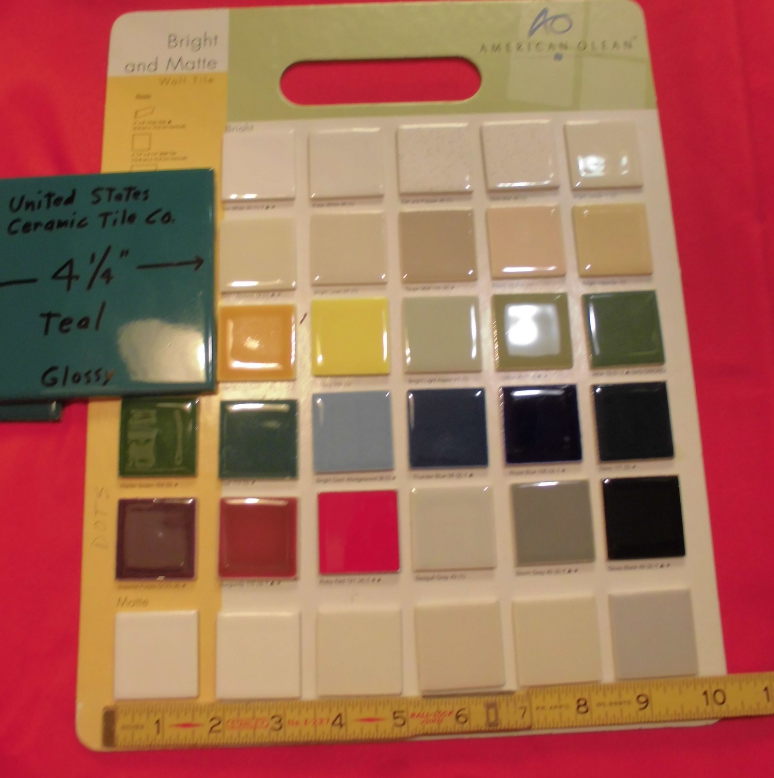 6 pieces Gloss Teal: 4-1/4″ ceramic tiles from the 1990’s, Made U.S.A. “NOS”