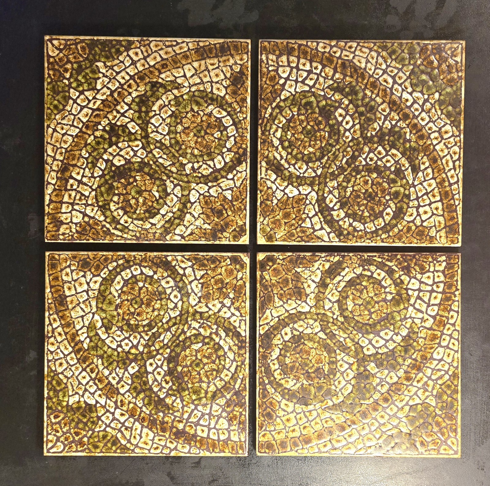 Vtg 1977 Clay Italian Floor Tiles Avocado Olive Green Mediterranean Mosaic Look.