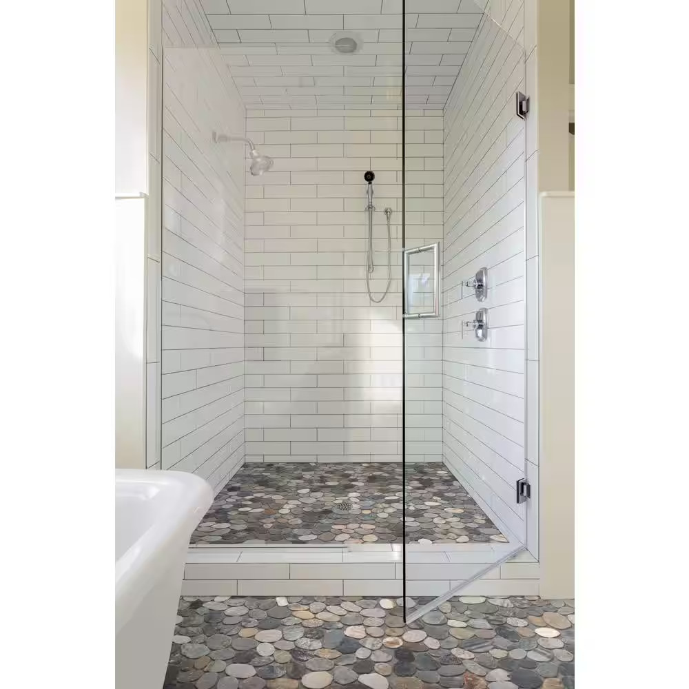 Sliced Pebble Tile River Grey 11-1/4 In. X 11-1/4 In. X 9.5 Mm Mesh-Mounted Mosa
