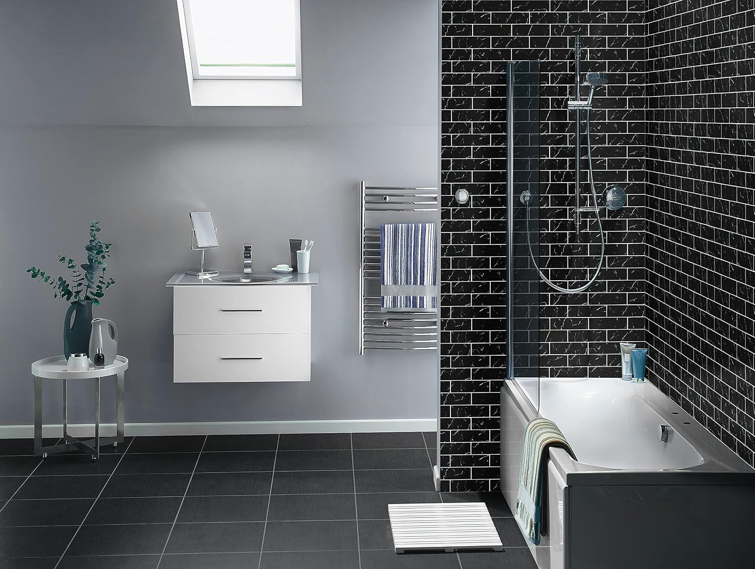 Nero Marquina 3 inch x 6 inch Glass Subway Tile for Kitchen Backsplash, Wall Til