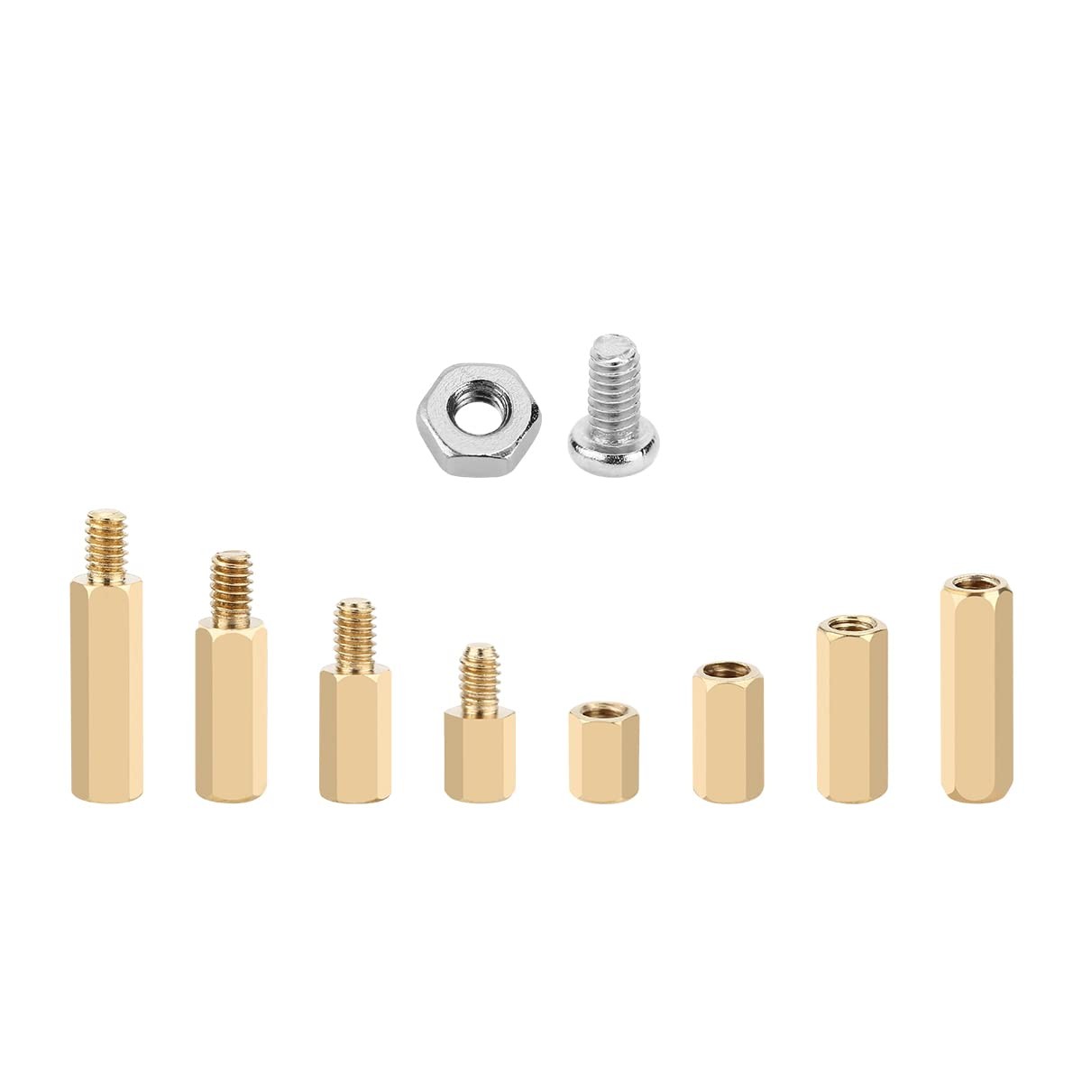 Mayitr 300Pcs M2 Brass Hex 4mm, 6mm, 8mm, 10mm, 7mm, 9mm, 11mm, 13mm, brass