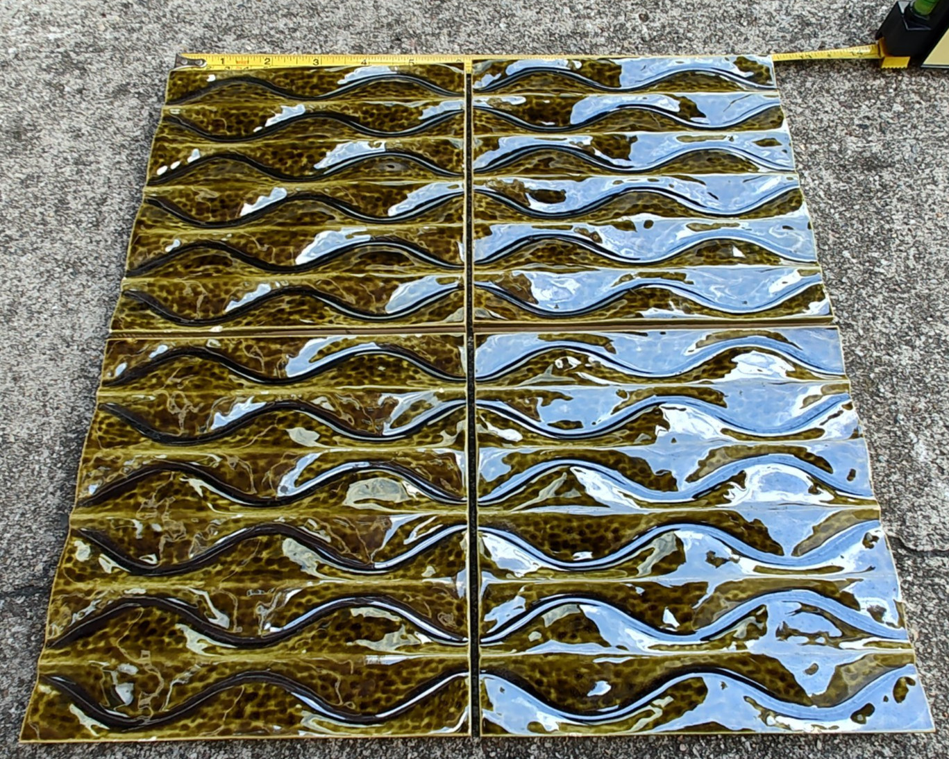 NOS Vintage Malkin Johnson England Ceramic Tile 6″ x 6″ CRACKLED GREEN WAVE