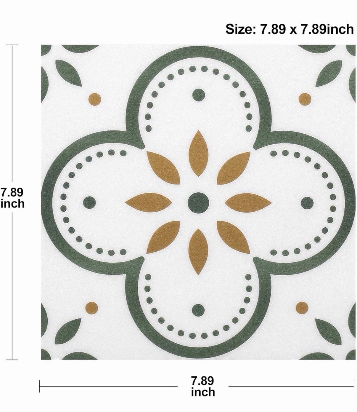 Peel and Stick Floor Tile Stickers Dark Green Floral Vinyl 7.8 x 7.8 in 10 Pack