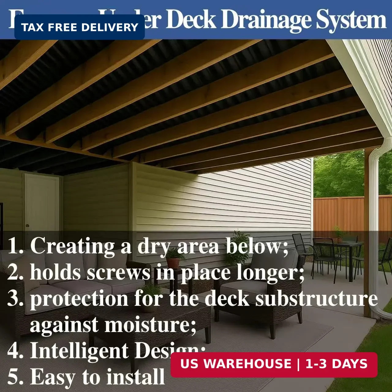 1PCS 50FT Black Waterproofing Membrane Black for Under Deck Drainage System, HDP