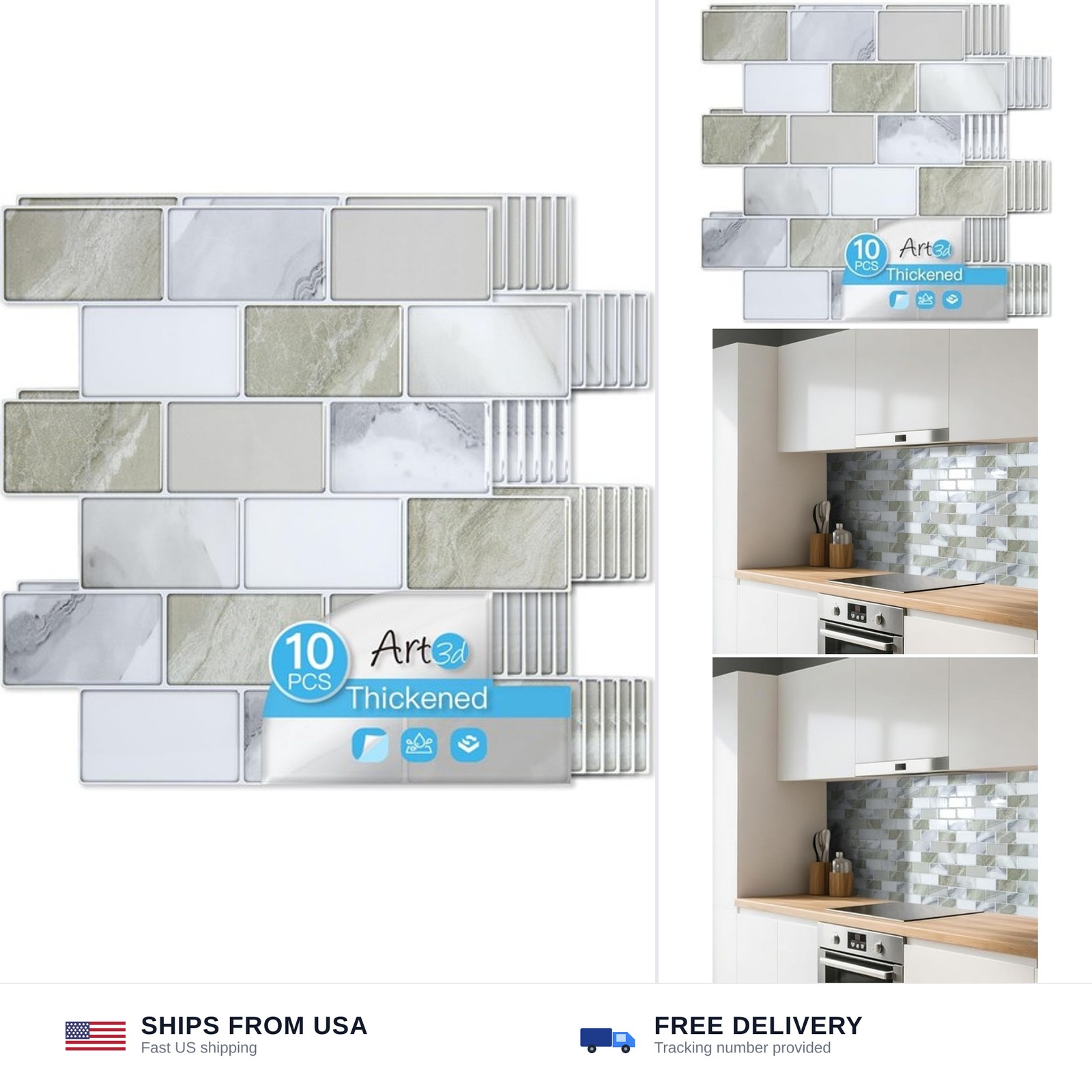 Art3d Peel and Stick Beige & White Wall Tiles – 12″x12″ Thickened Design Back…