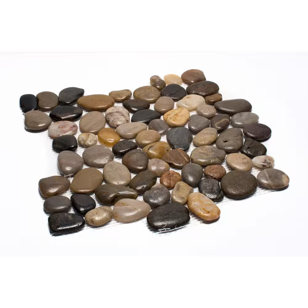 12 In. X 12 In. Mixed Mid-Polish Pebble Stone Floor and Wall Tile (5.0 Sq. Ft. /