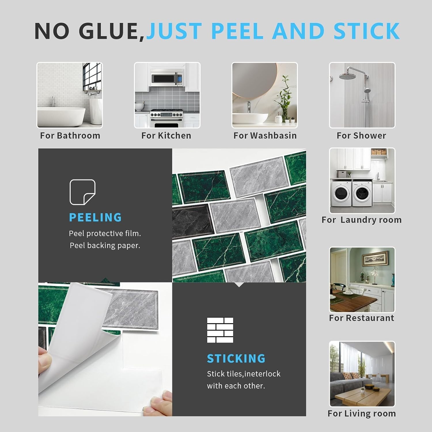 Stylish 10-Sheet Green Marble Backsplash Tiles – Easy DIY for Kitchen & Bath