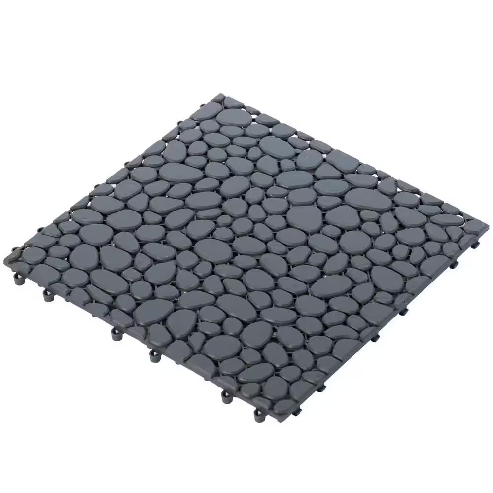 Plastic Interlocking Cobbled Stone Look Garden Pathway Tiles, Decorative Floor G