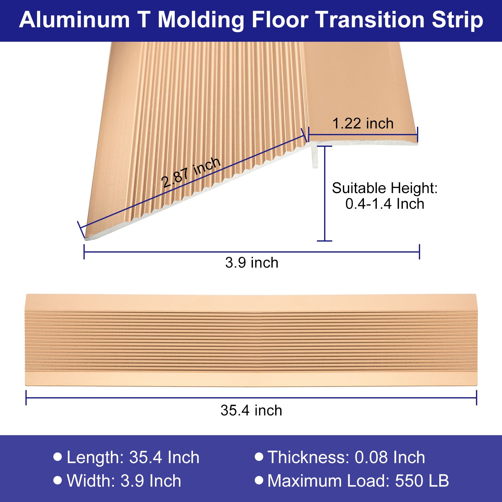 3.9″ Width Floor Transition Strip Carpet Edging Tile Transition Strip, Gold