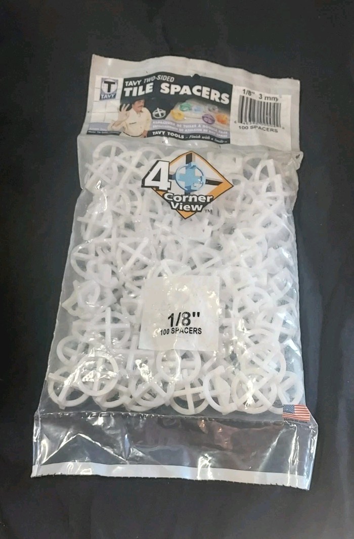 Tavy Basix Two-Sided Tile Spacers 1/8″ 3mm 100 White 4 Corner View Spacers