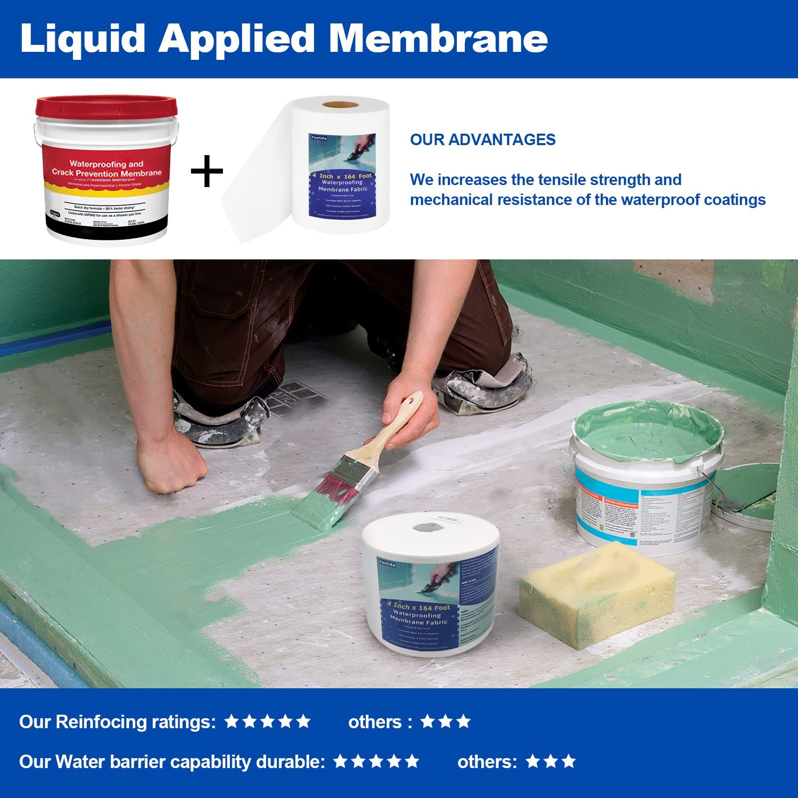 2 Pack 4 Inches x 164 Feet Waterproofing Membrane Anti Fracture Fabric, Reinf…
