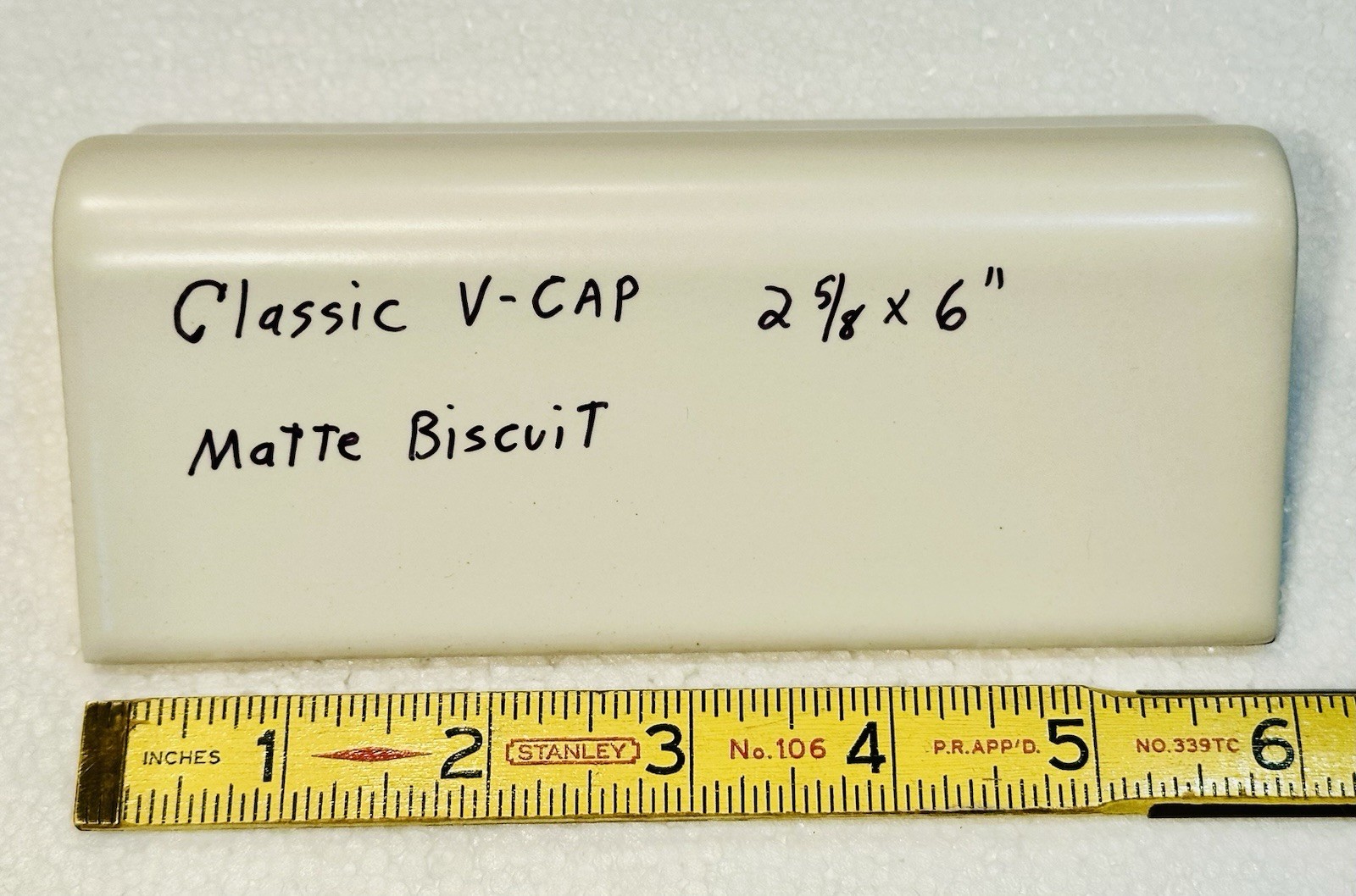 1 pc. Matte Biscuit: V-Cap Ceramic Trim Tile: Counter -Top Edging-Sink Rail, New