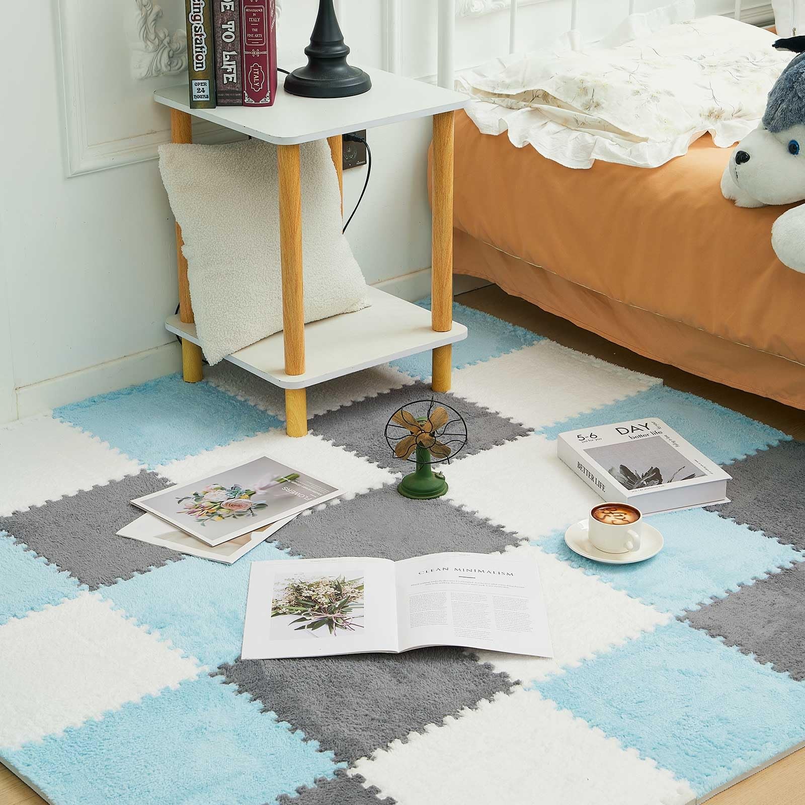 Amylove White Gray Light Blue Foam Floor Tiles 36pk