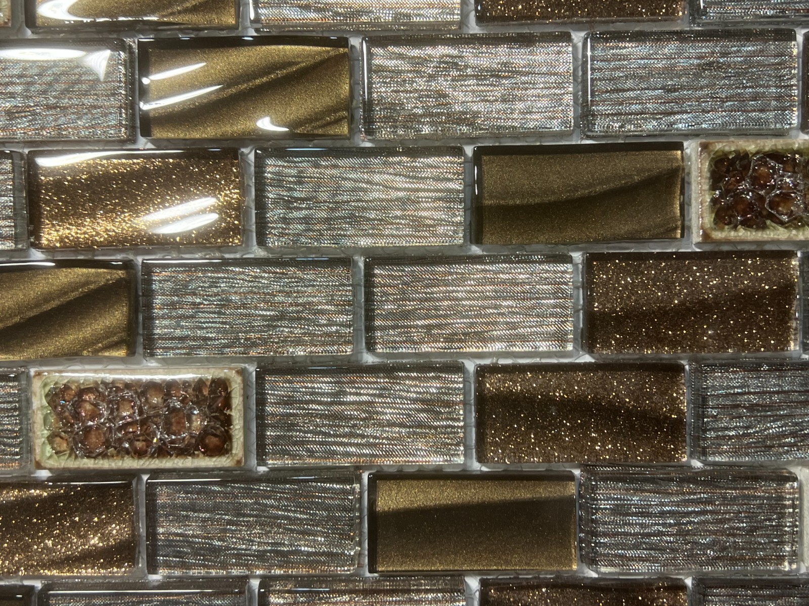 NY21 Silver/Brown Glass/Marble Rectangle Mosaic Tile Kitchen Bathroom Backsplash