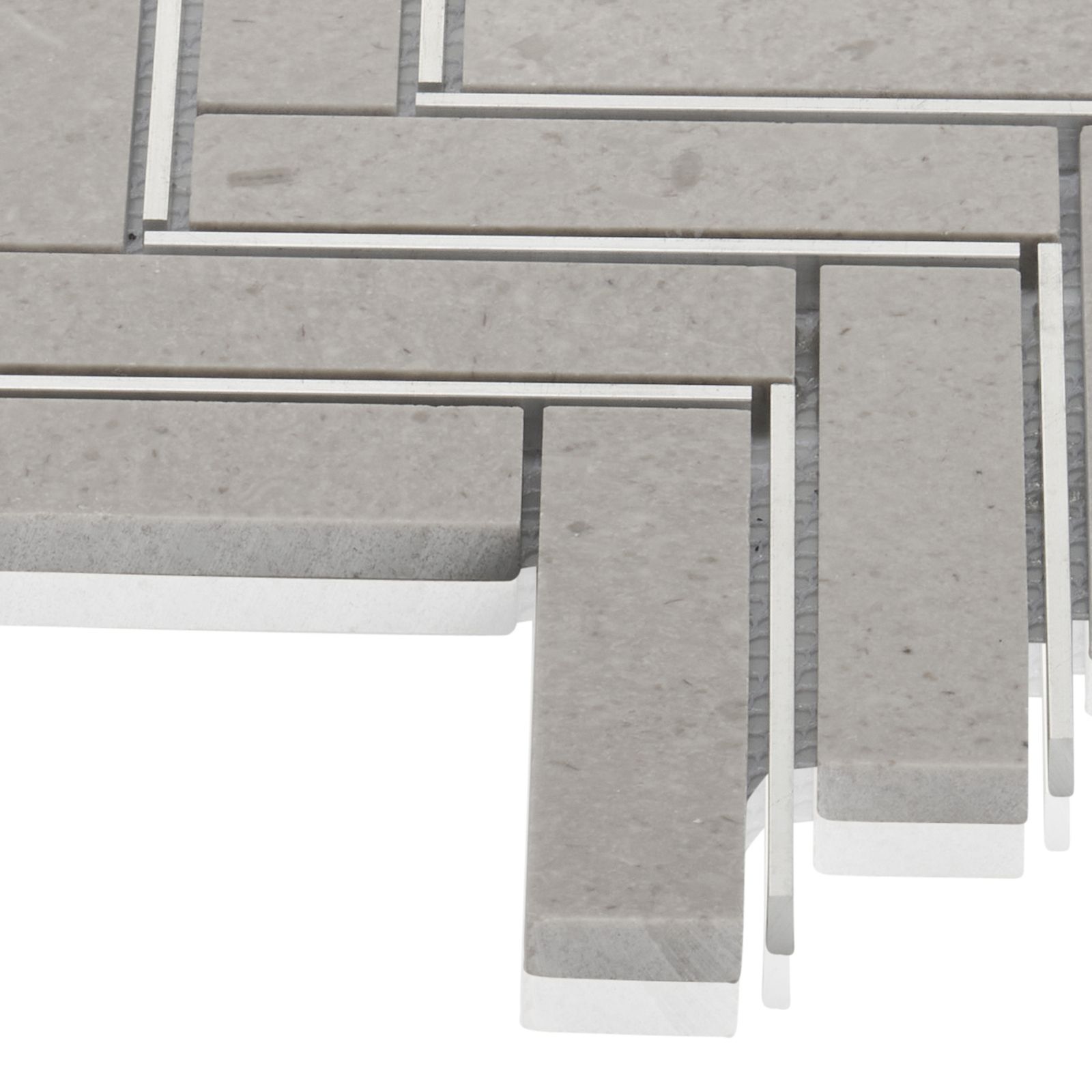 Gray Marble Stone Silver Metal Inlay Herringbone Kitchen Mosaic Tile Backsplash