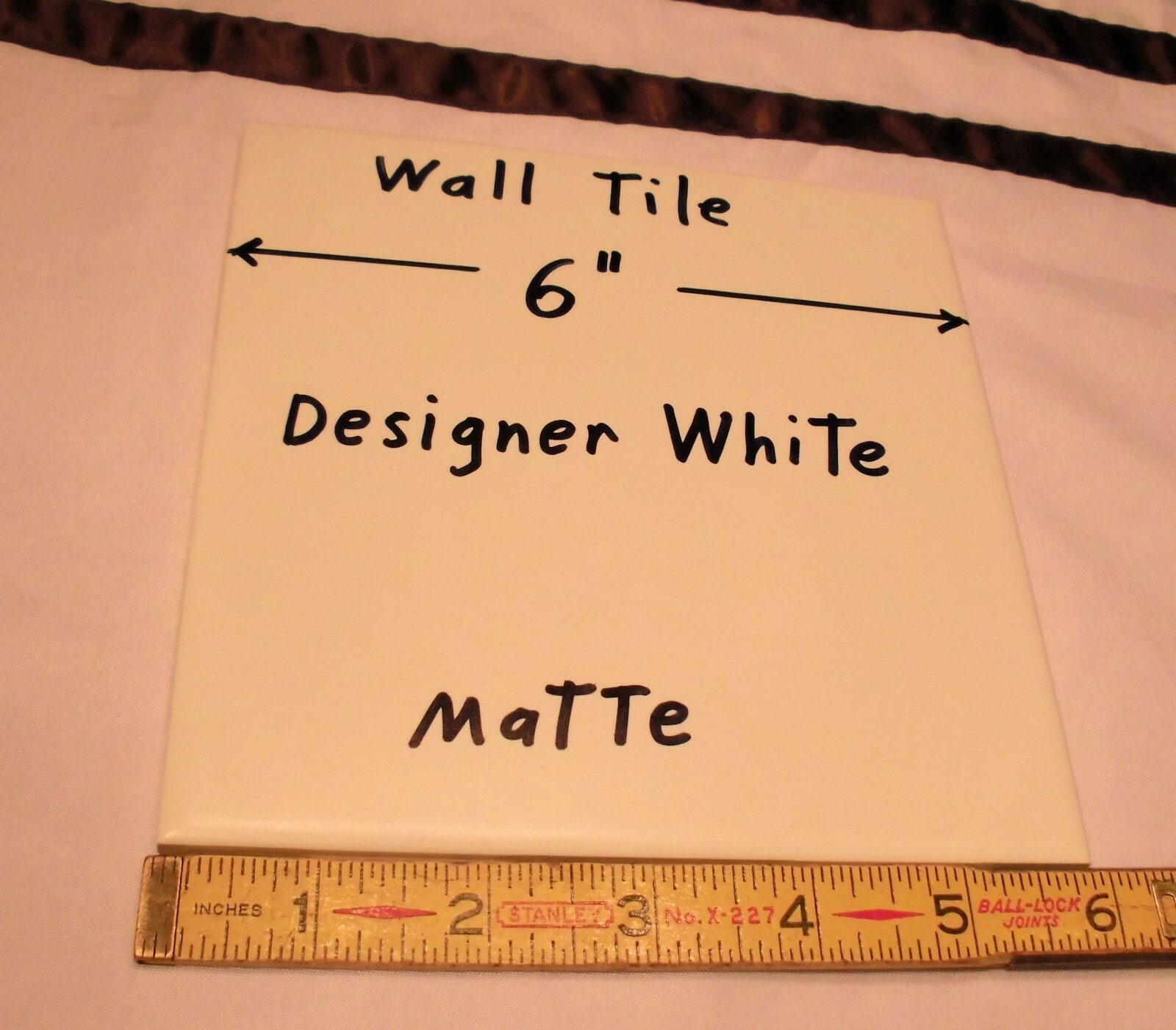 1 pc. *Designer White* Matte Ceramic Tile: 6″ X 6″ New Stock, Made in Brazil