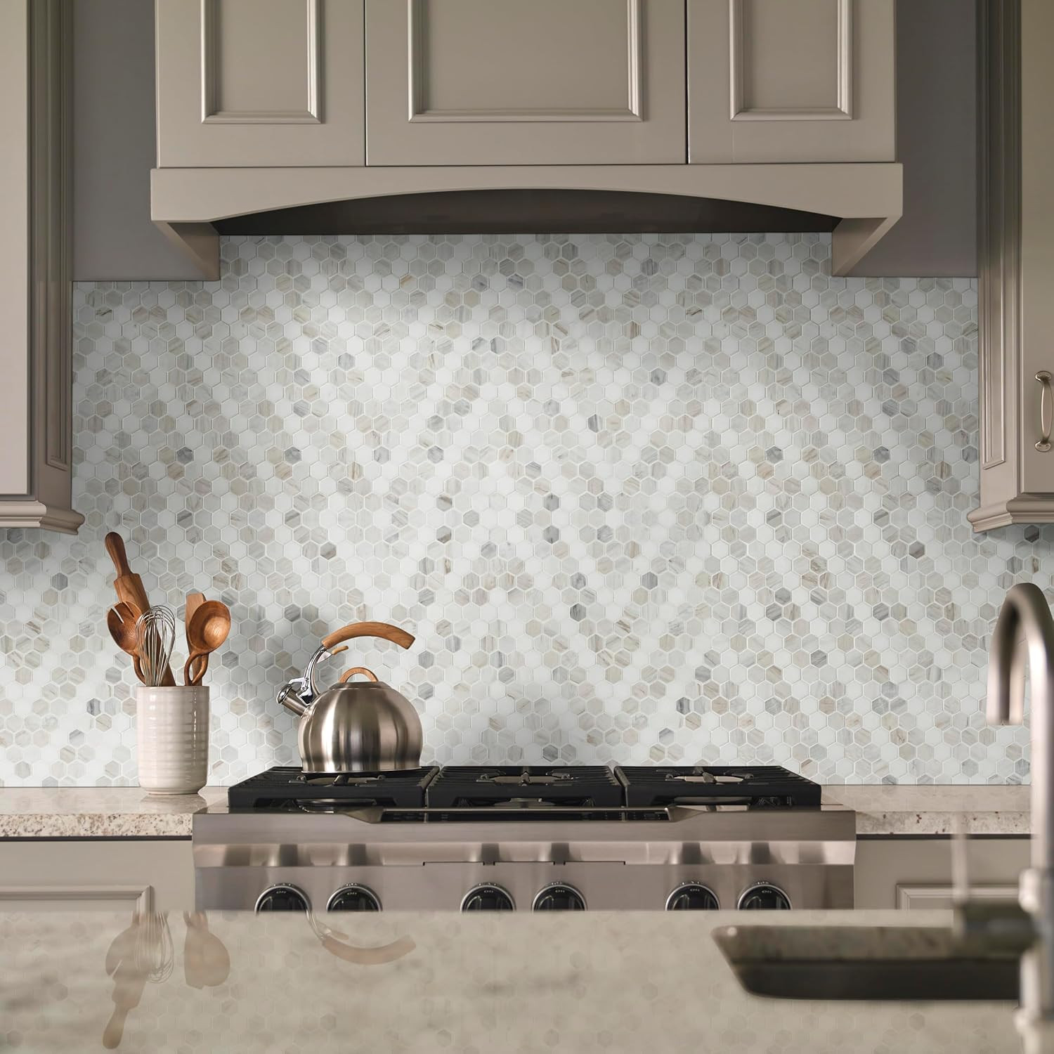 Angora Sazi 11×14 Polished Marble Hexagon Tile for Elegant Kitchens & Baths
