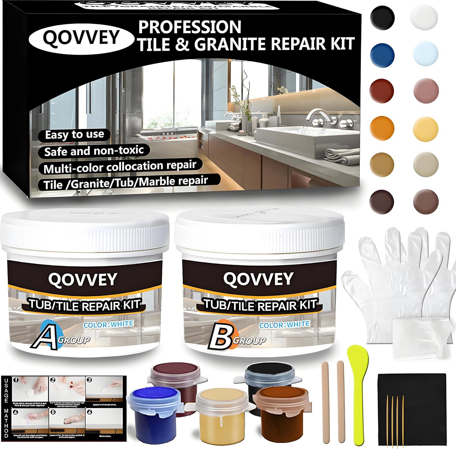 Tile & Fiberglass Quartz Countertop Repair Kit (Color Match), Granite & Tub Repa