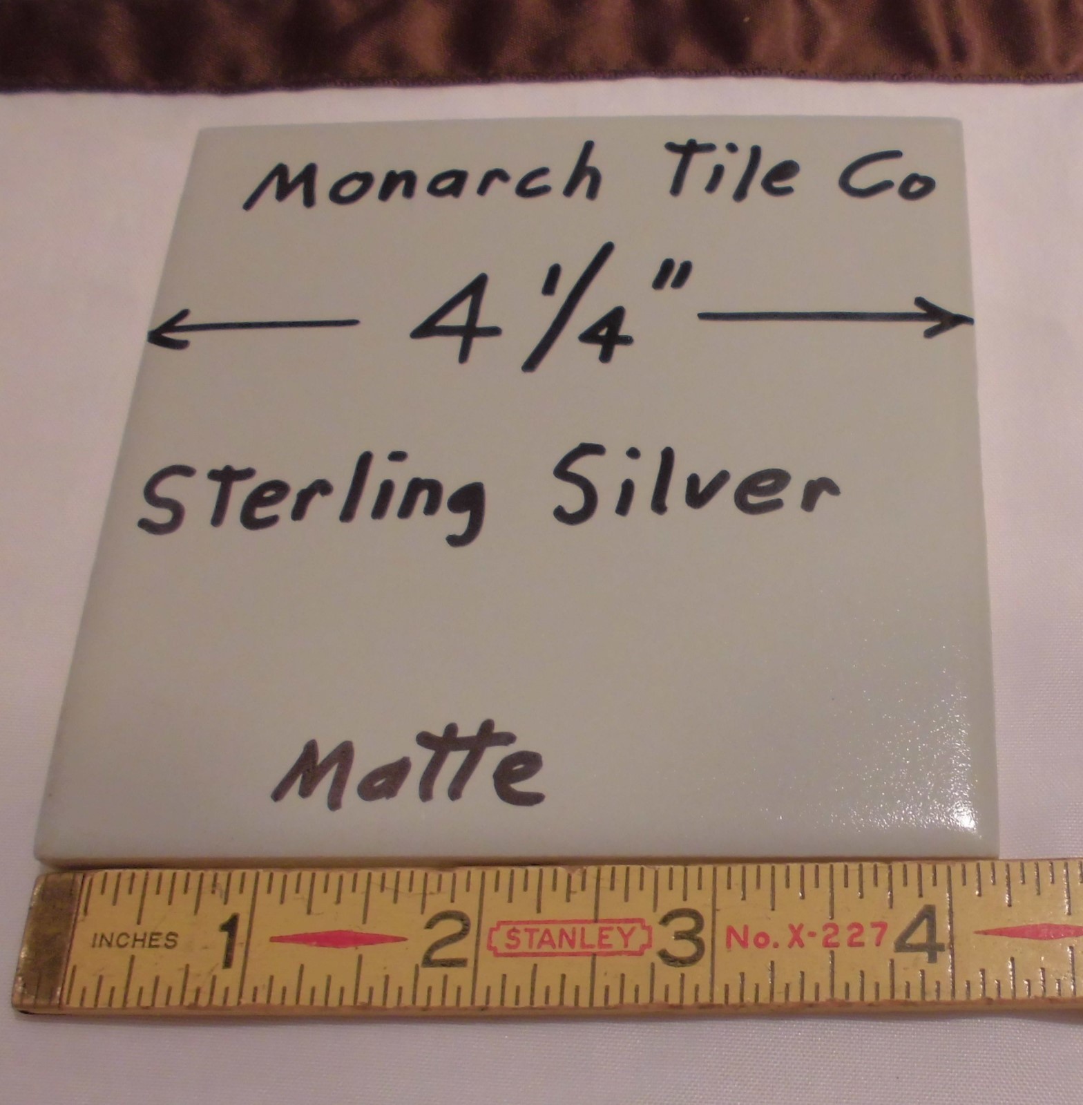 1 pc. Matte Ceramic Tile *Sterling Silver Gray* 4-1/4″ by Monarch Tile