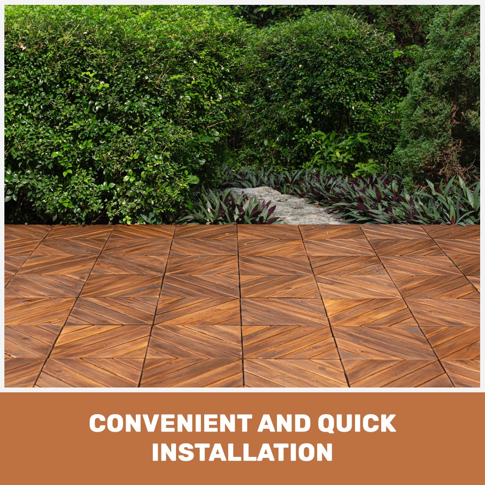 27PCS Interlocking Deck Tiles 12×12 Acacia Wood Diagonal Waterproof Outdoor