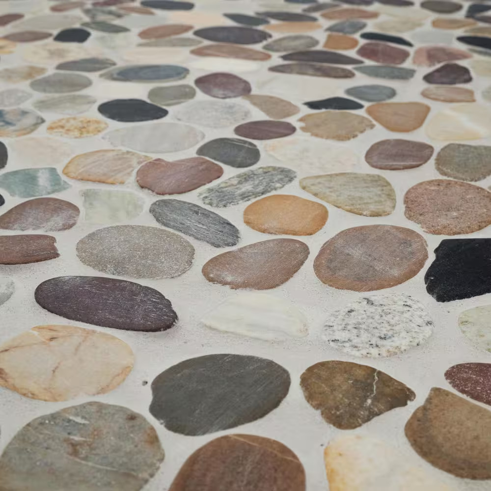 Mix River Rock 13 In. X 13 In. X 0.38 In. Tumbled Quartzite Mesh-Mounted Mosaic