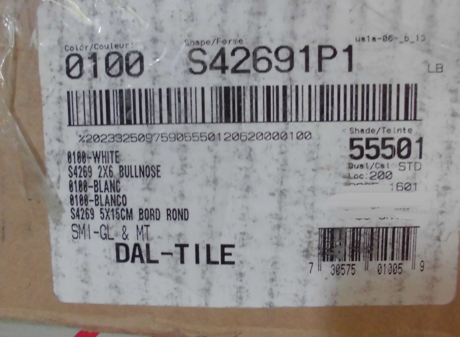1 pc. Glossy White #100: 2″ X 6″ Bullnose Ceramic Tiles by Daltile, New Stock