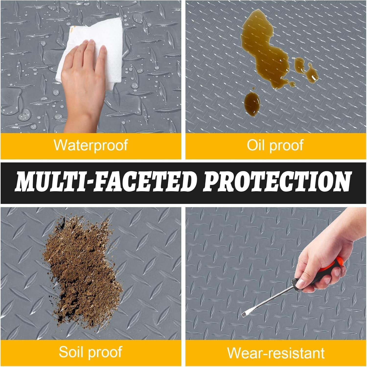 8×20 FT Gray Garage Floor Mat Non-Slip Diamond Plate PVC Rubber Flooring Roll