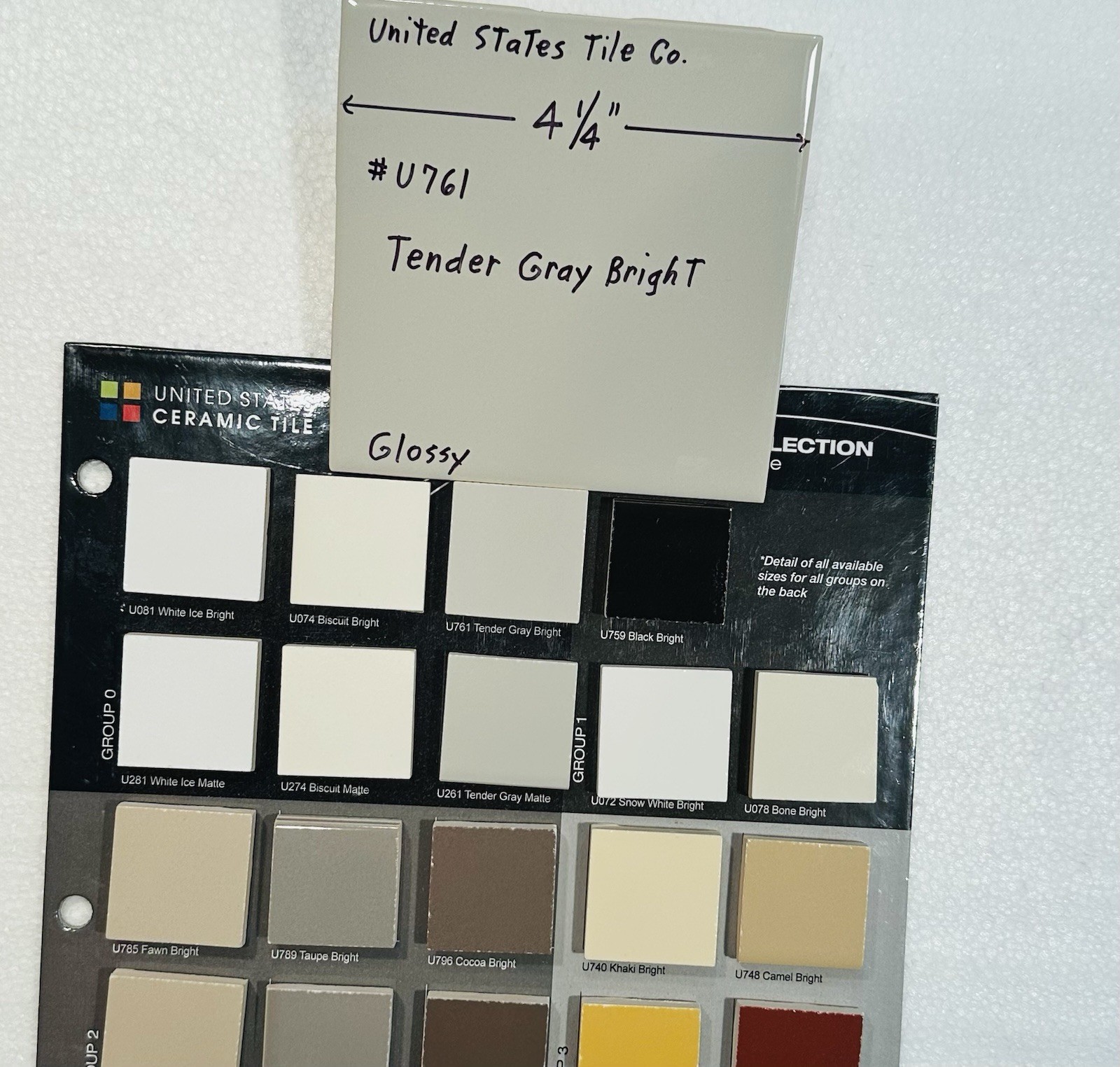 1 pc. Tender Gray: 4-1/4″ Glossy Ceramic Tile by United States Tile Co. #U-761