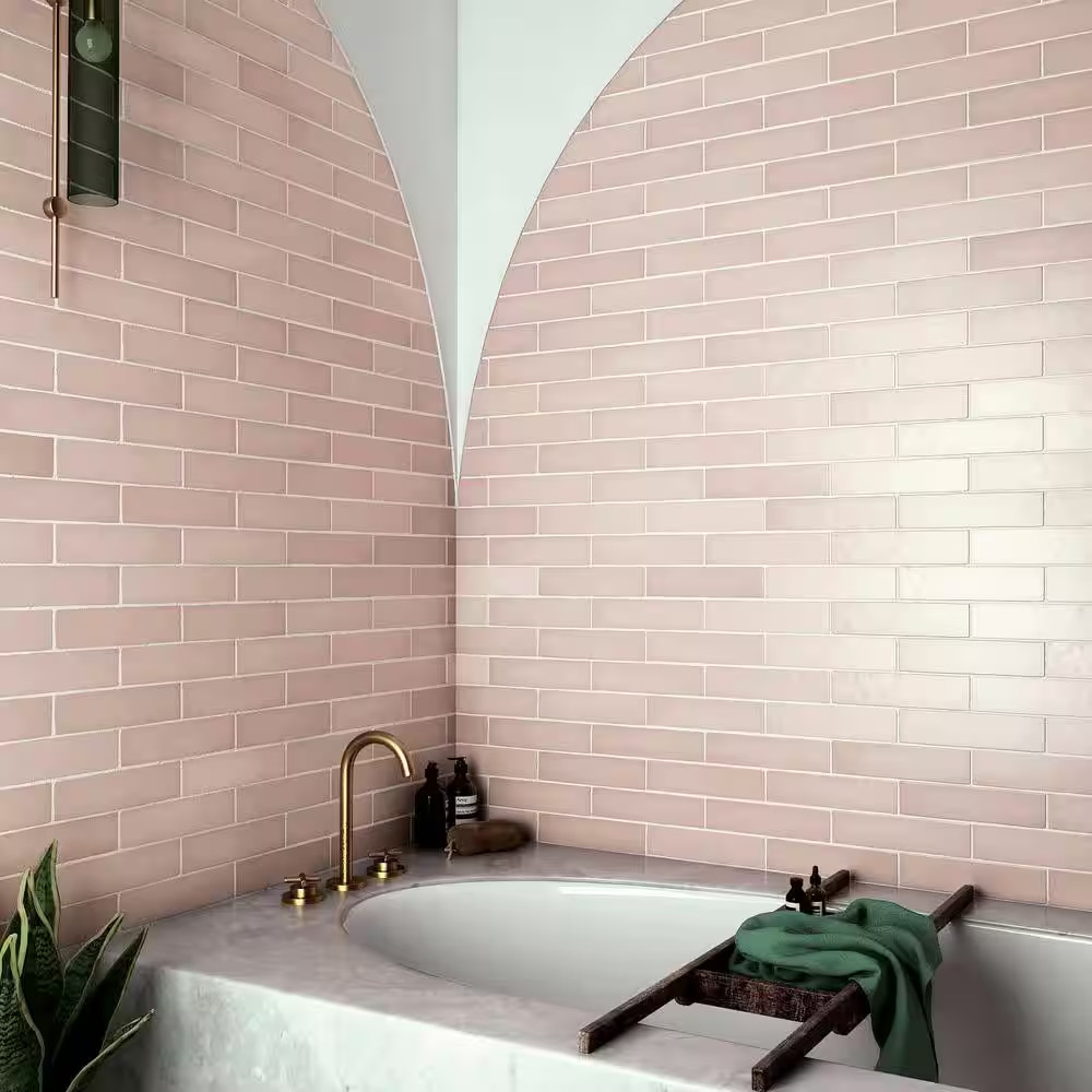 Makoto 2.5 In. X 10 In. Matte Momoiro Blush Ceramic Wall Subway Tile (5.38 Sq. F
