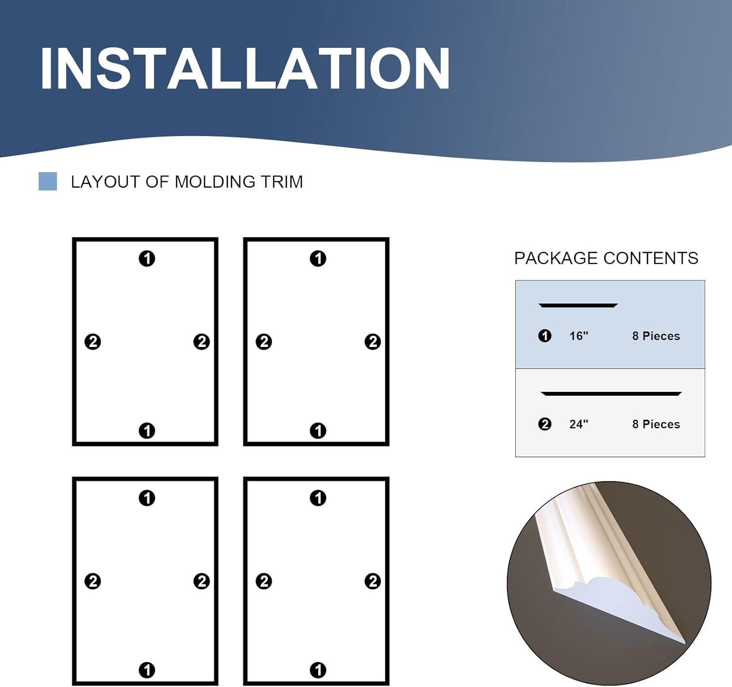 4 Set Peel and Stick Wall Molding Trim Kit, 16″ x24″ Premade Wainscoting Pane…