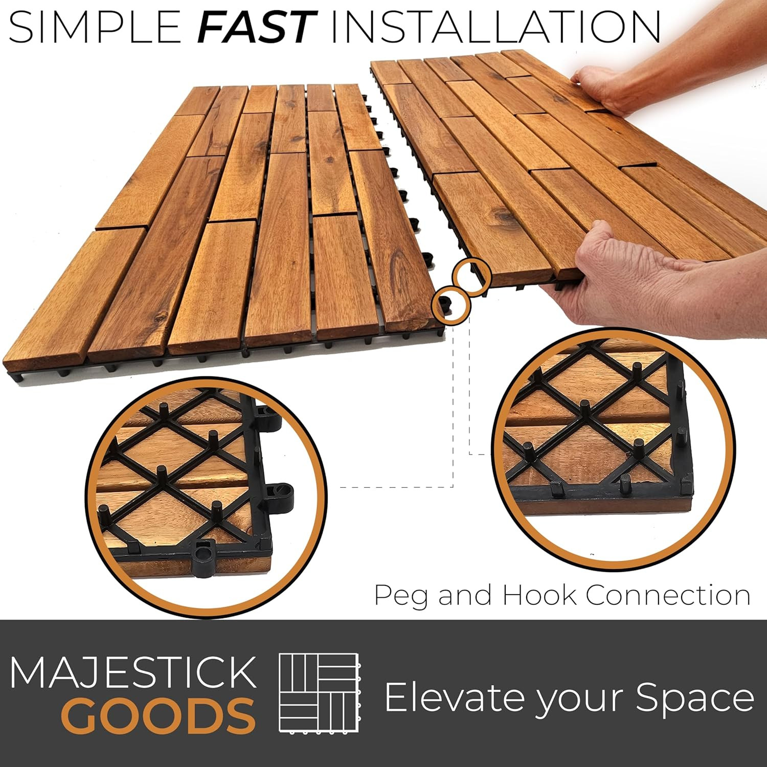 Interlocking Long Deck Tiles – 24X12 Acacia Hardwood Outdoor Flooring for Patio