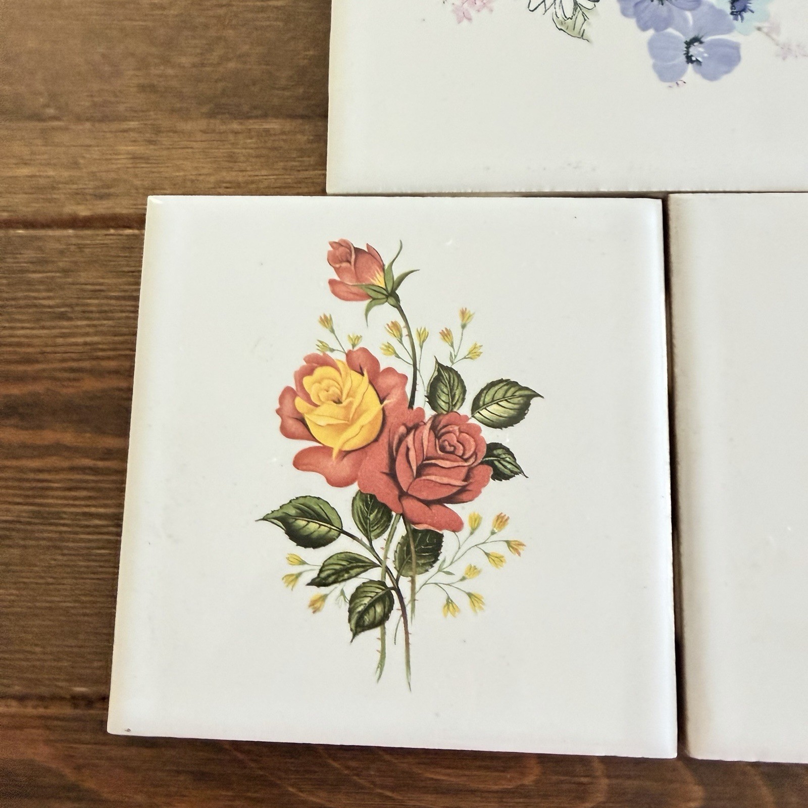 Vintage Ceramic Tiles Florals 4.5 “X 4.5” Made In Canada Set Of 5