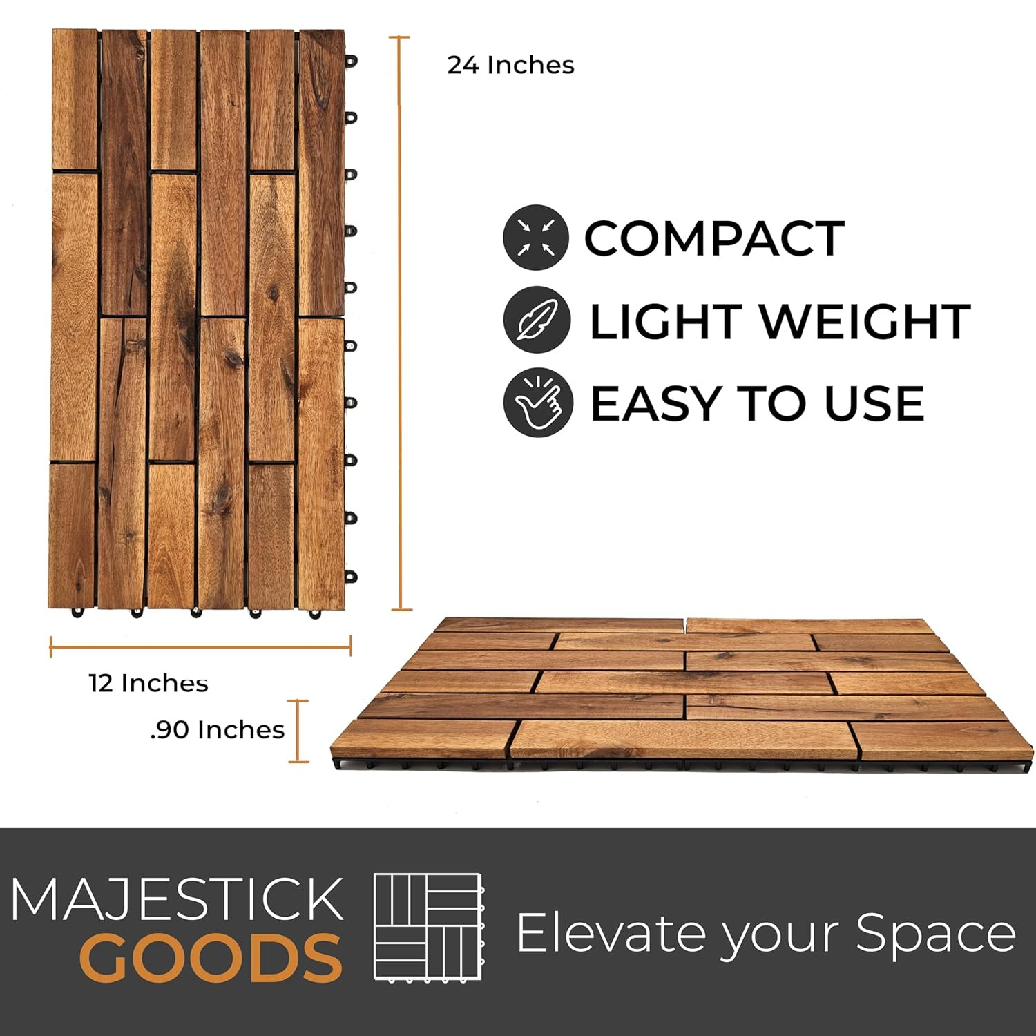 Interlocking Long Deck Tiles – 24X12 Acacia Hardwood Outdoor Flooring for Patio