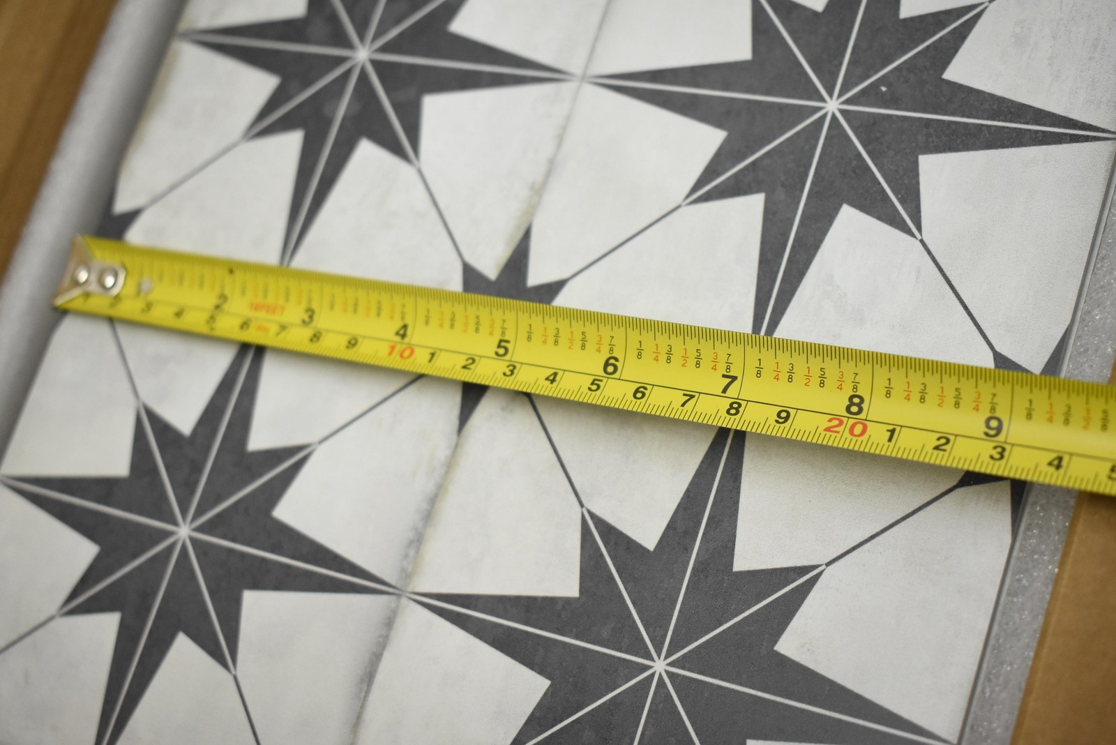 Geometric Star Pattern Floor Wall Tiles Box PSFT-STR-16 Black White 9″ Square