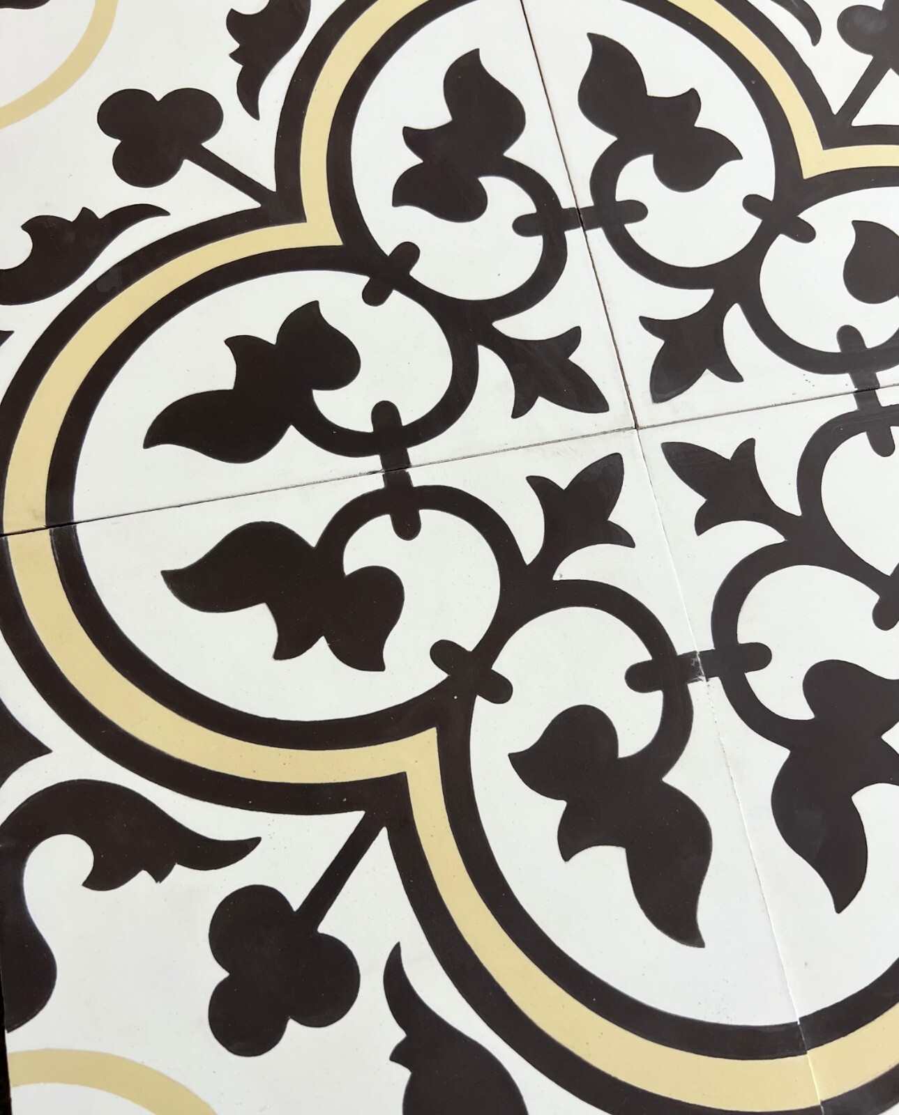 Flora Encaustic White Yellow 8×8 Honed Genuine Cement Floor Tile (1 PIECE)