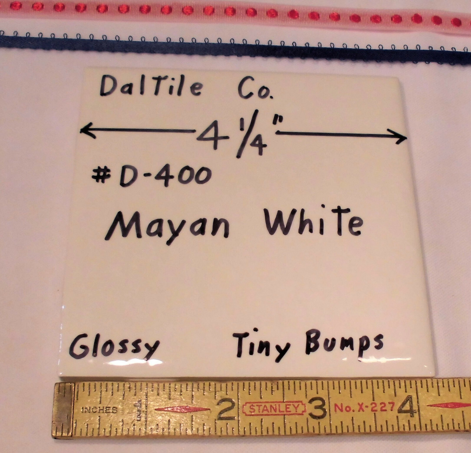 1 pc. Mayan White: Glossy Ceramic Tile by Daltile 4-1/4″ Tiny Bumpy, Dimple NEW