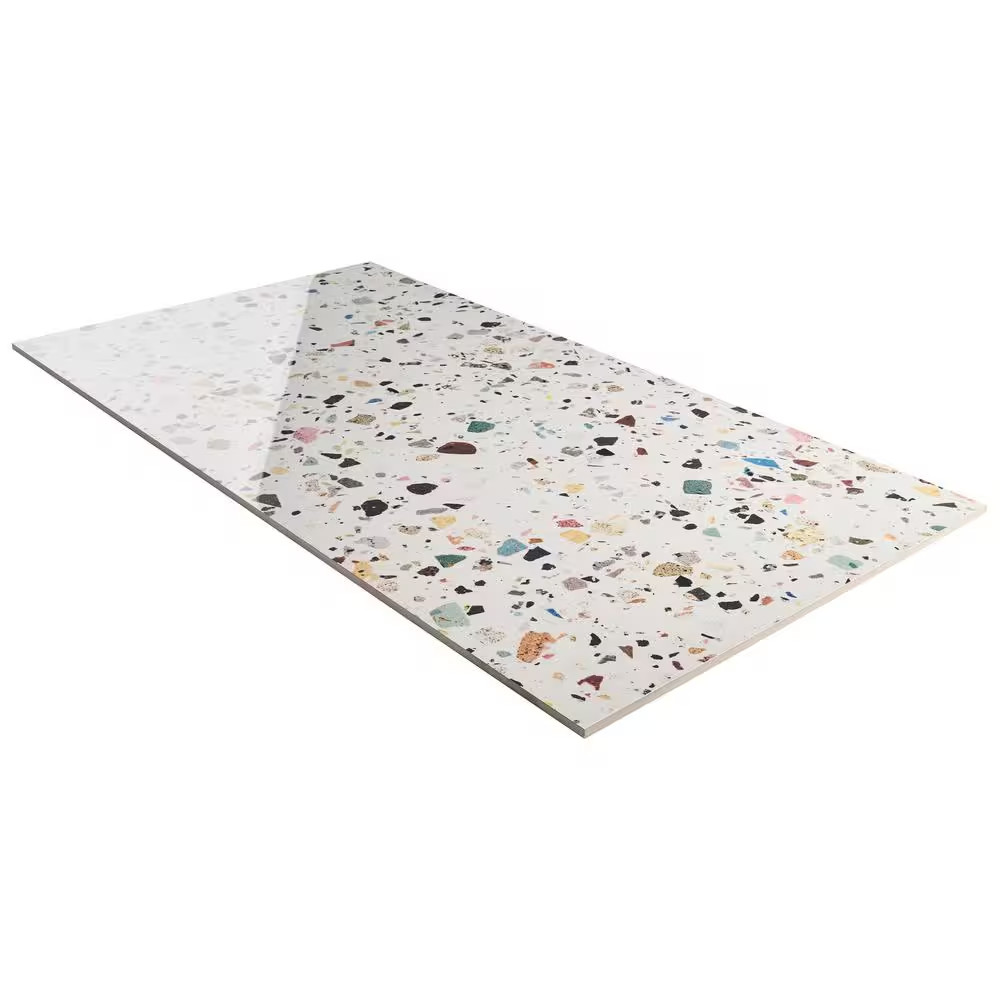 Adorn White Multicolor 23.62 In. X 47.24 In. Terrazzo Look Polished Porcelain Fl