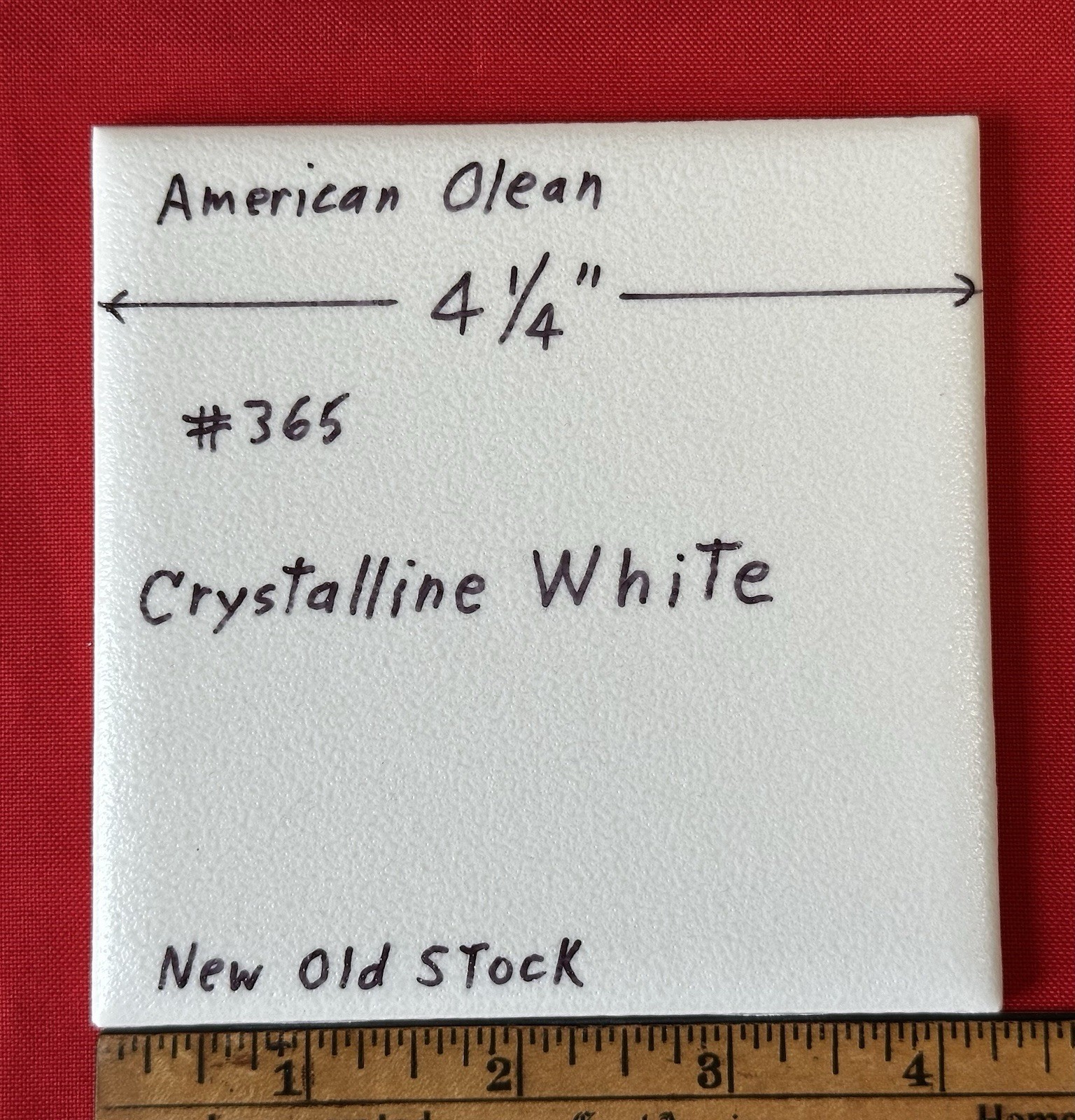 1 pc. White Crystalline Ceramic Tile by American Olean: 4-1/4″ from 1970’s -90’s